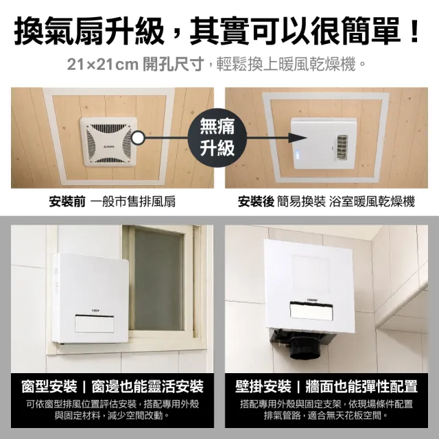 【CAESAR 凱撒衛浴】簡易換裝 浴室暖風乾燥機 DF270VFD (含基本安裝 / 變頻馬達 / 無線遙控)