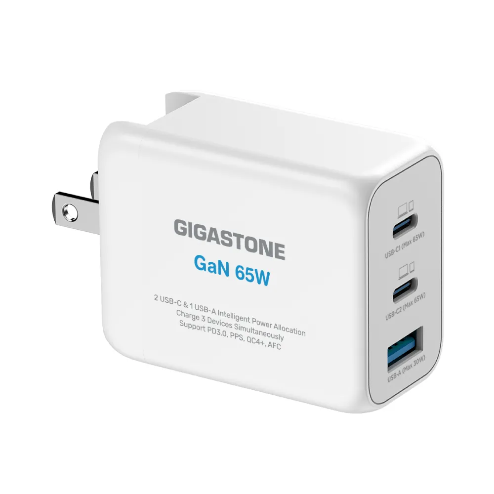 【Gigastone 立達國際】GaN 65W氮化鎵Type-C三孔急速快充充電器Pro PD-7650(白色/手機/平板/筆電快充)