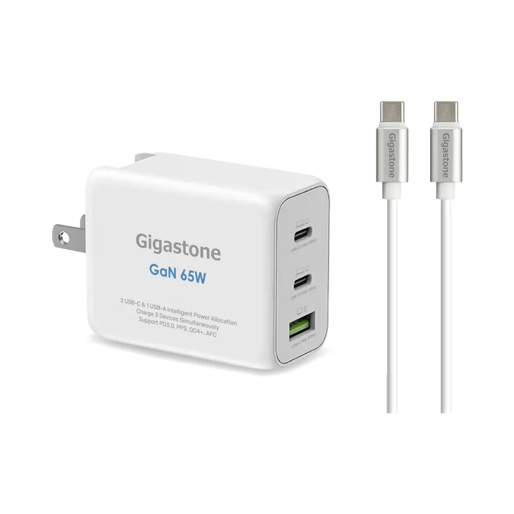 【Gigastone 立達國際】65W GaN三孔PD-7650快充組:附60W傳輸線(支援iPhone17/MacBook筆電)