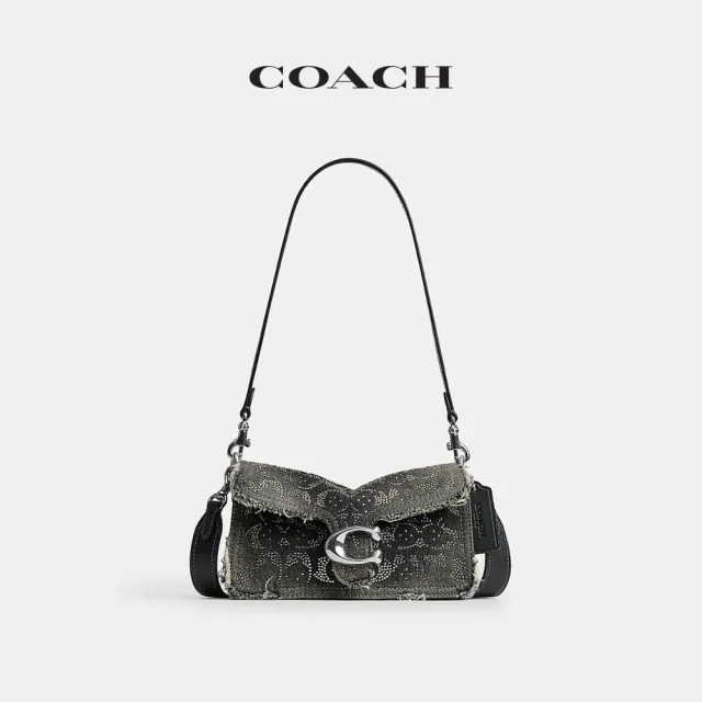【COACH】蔻馳官方直營 TABBY 20 棉丹寧布復古摯愛仿水晶經典標誌單肩包-LH/黑色(CFR04)