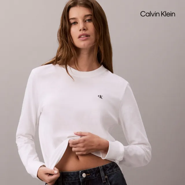 【CALVIN KLEIN】官方旗艦館CK Monogram Logo Long Sleeve Crewneck Tee 白色