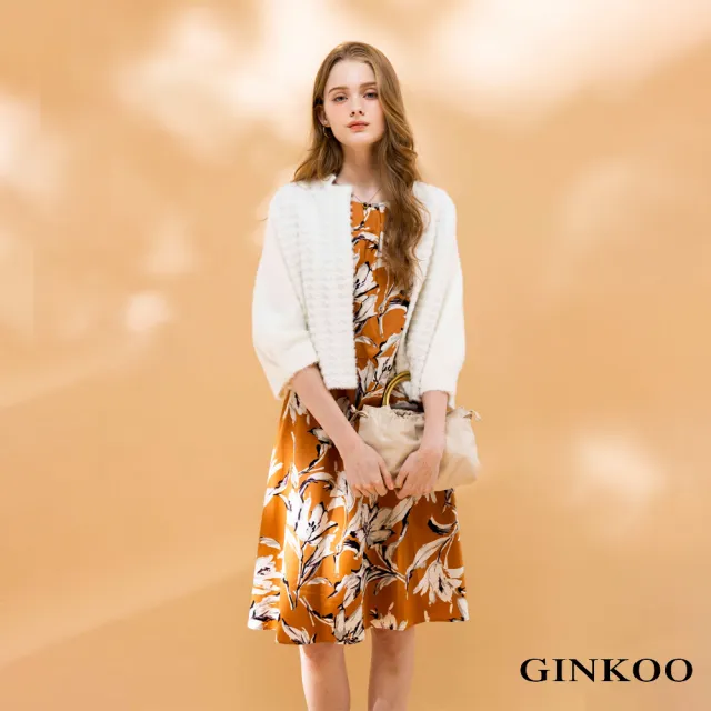 【GINKOO 俊克】領口活摺印花洋裝