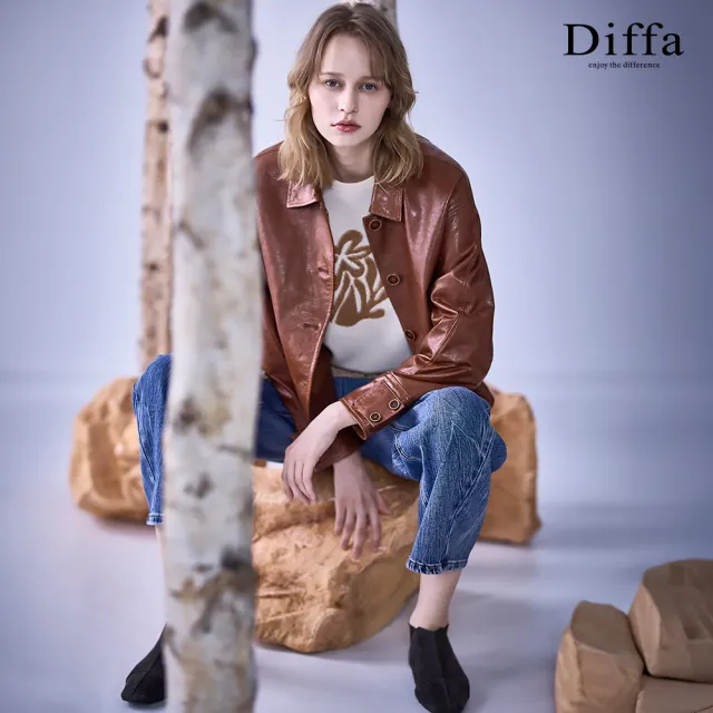 【Diffa】沙漠玫瑰提花落肩長袖線衫-女