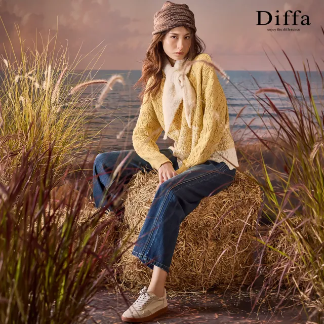 【Diffa】幸運草壓印刷色牛仔法棍褲(丹寧)-女