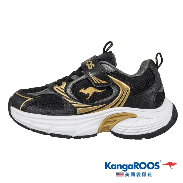 【KangaROOS】超輕量慢跑鞋 童鞋 中大童 運動鞋 魔鬼氈 RUNSKY 黑 KK52100