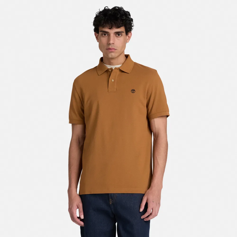 【Timberland】男款深小麥色刺繡LOGO短袖Polo衫(A2AC1EH2)