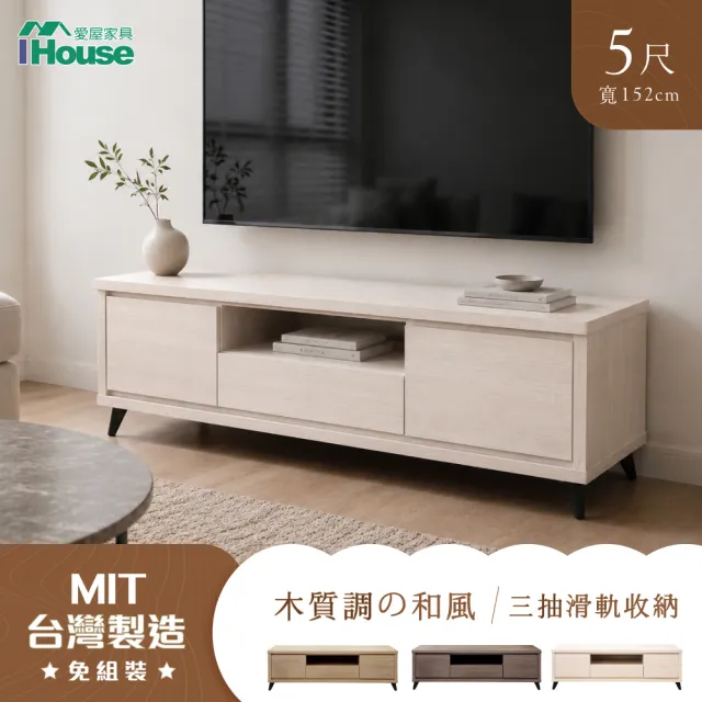 【IHouse】托比 台灣製強化木心板 5尺電視櫃 (長櫃/TV櫃/收納櫃)