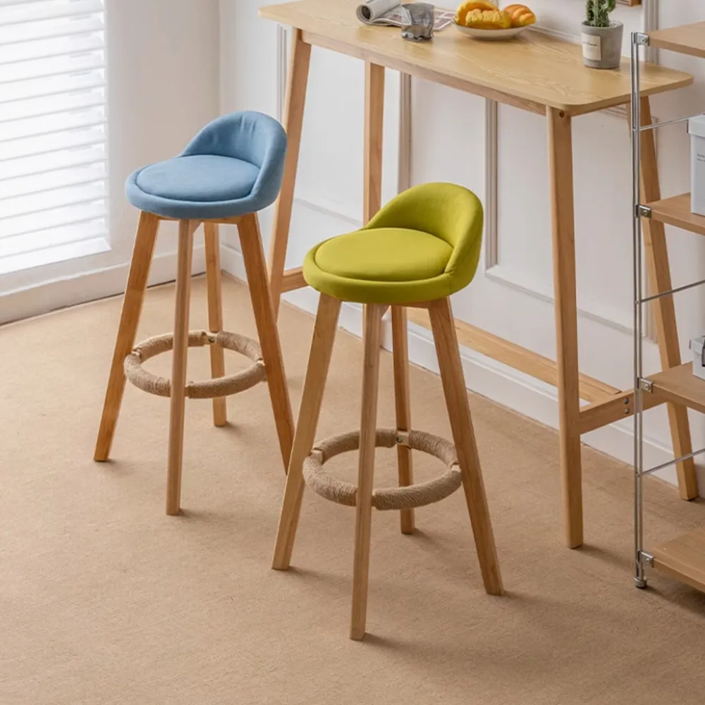 【C-FLY】北歐風實木旋轉高腳椅70cm(2入組/4色可選/旋轉椅/高腳椅/木椅/實木椅/椅子/座椅/布椅)