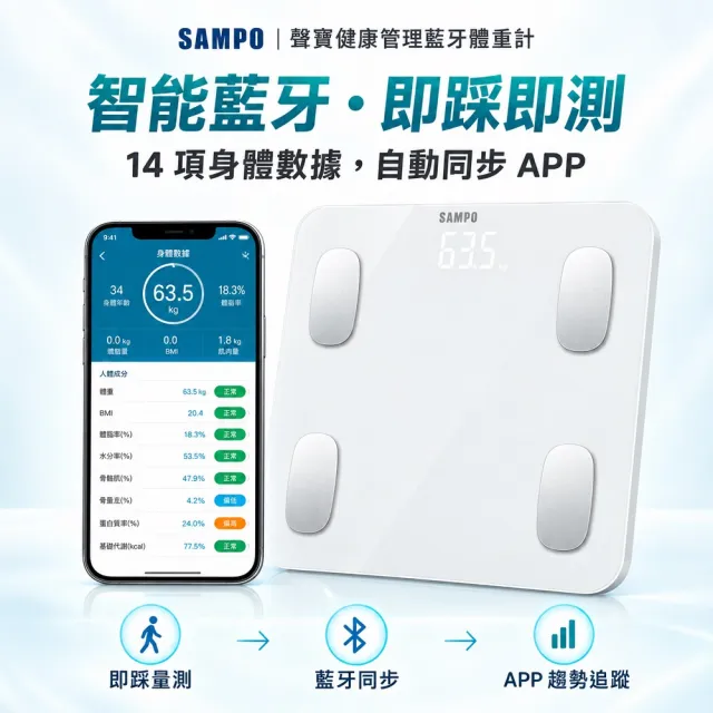 【SAMPO 聲寶】14合1藍牙智能電子體重計/體脂計(BF-Z2205BL)