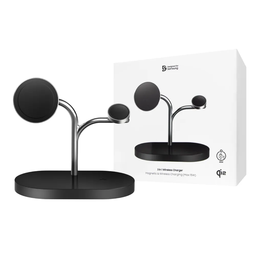 【Samsung 三星】原廠 3 合 1 無線充電器 - 內含 45W快充+雙Type C線(GP-PWU024)