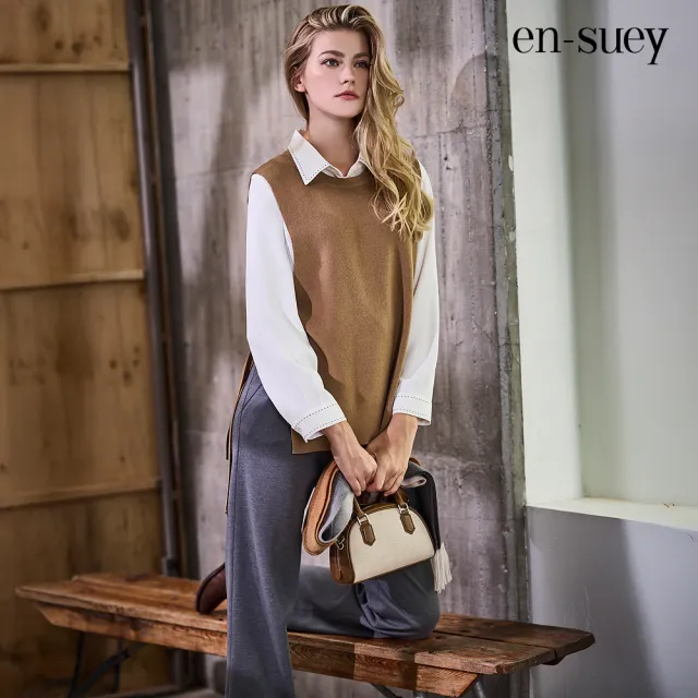 【en-suey 銀穗】變化腰頭直管長褲-女