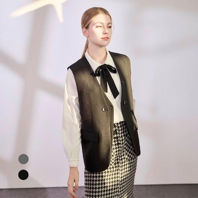 【en-suey 銀穗】假兩件門襟西裝背心-女