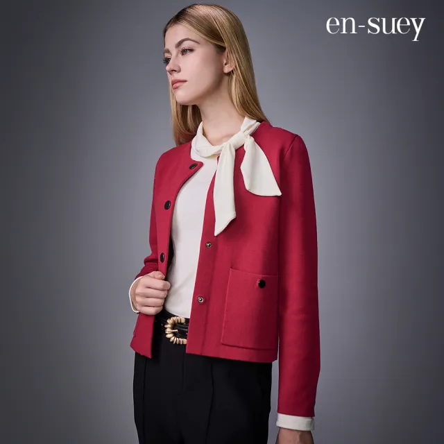 【en-suey 銀穗】領結翻領設計上衣-女