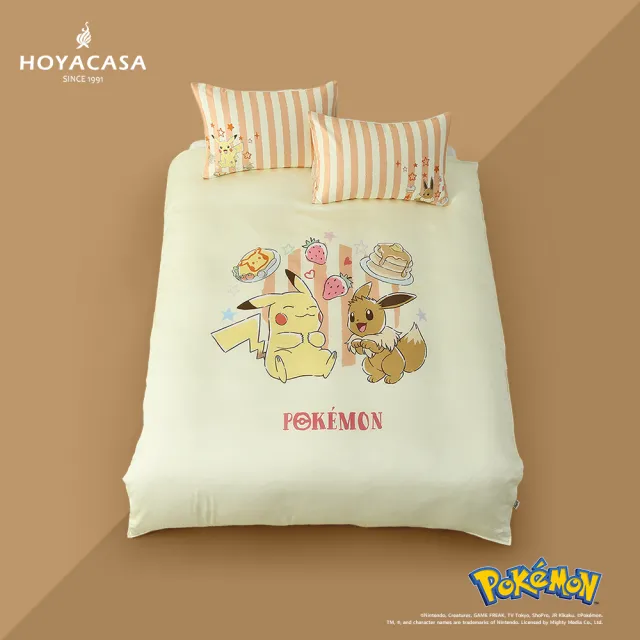 【HOYACASA  禾雅寢具】寶可夢官方授權-60支抗菌天絲兩用被床包組-甜感生活-加大