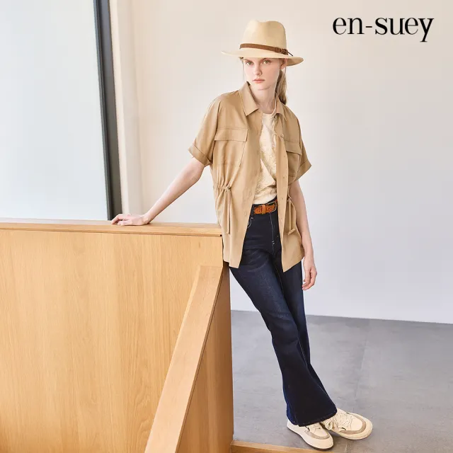 【en-suey 銀穗】雙口袋腰抽繩短袖上衣-女