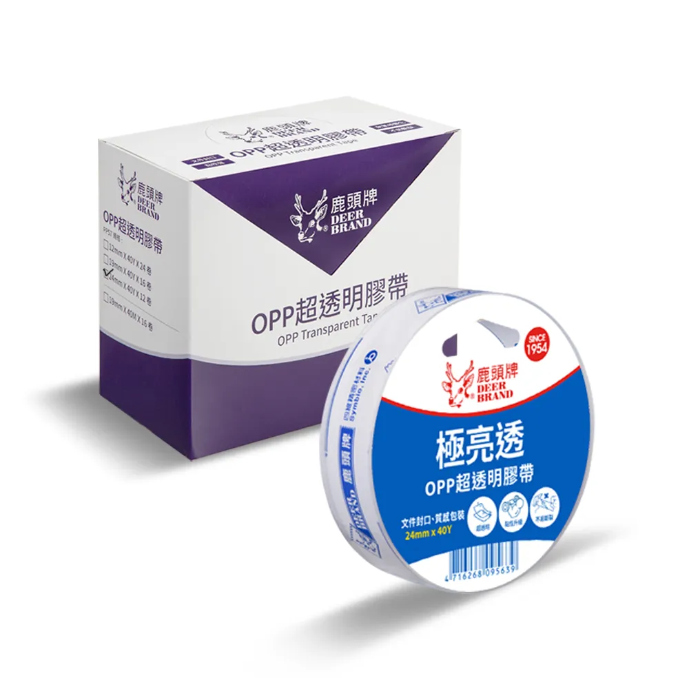 【DEER BRAND 鹿頭牌】OPP超透明膠帶12入組 24mm x 40Y(文具膠帶)