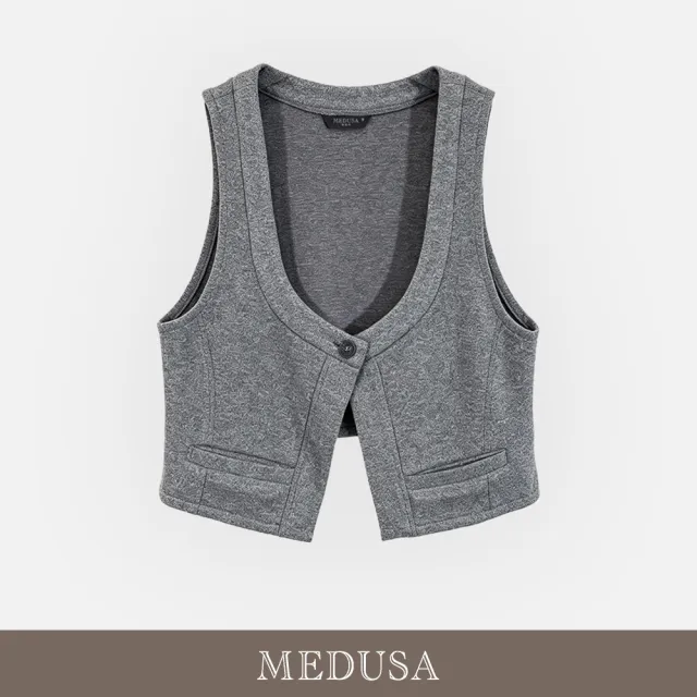 【MEDUSA 曼度莎】現貨-毛毛灰調 針織感大U背心外罩（M-XL）｜罩衫穿搭 背心穿搭 針織感保暖穿搭