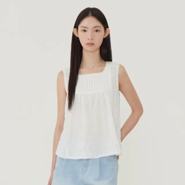 【COVERNAT】女款壓褶無袖上衣 白(WMS無袖背心)
