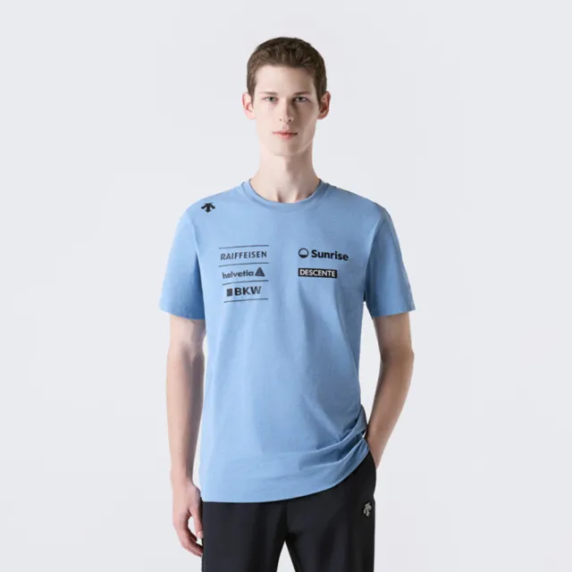 【DESCENTE】短袖上衣 男 快排 [SWISS SKI CLASSIC] TEAM GRAPHIC SS ROUND 藍 SR323STS81-BLU0