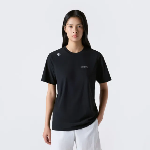 【DESCENTE】短袖上衣 男 女 中性 快排 BACK GRAPHIC SHORT SLEEVET-SHIRTS 黑 SR323RTS78-BLK0