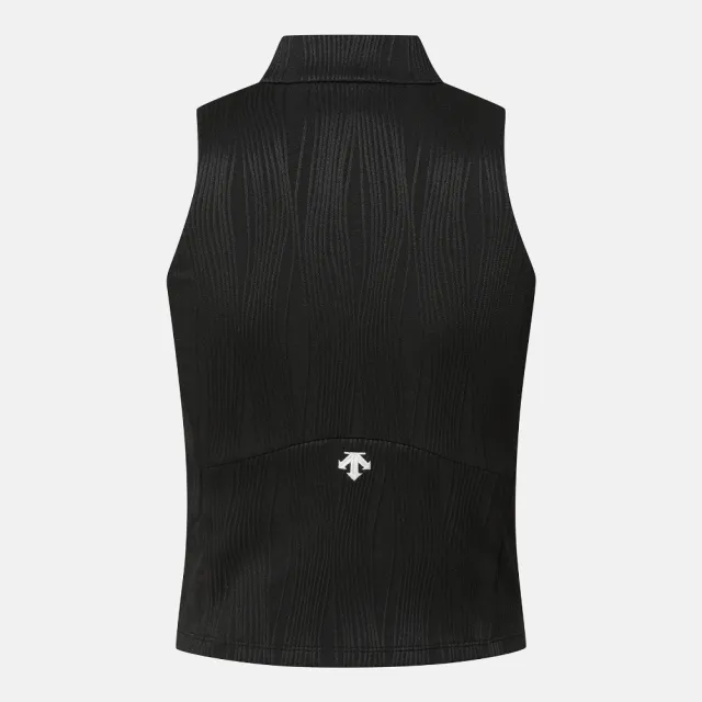 【DESCENTE】背心 女 輕度支撐 慢跑 瑜珈 WOMENS RIBBED HALF-NECK ZIP-UP BRA TOP 黑 SR322PBR72-BLK0