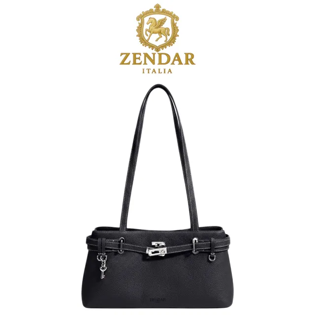 【ZENDAR】台灣總代理 頂級小牛皮手提包肩背包 凱莉系列 (黑色)