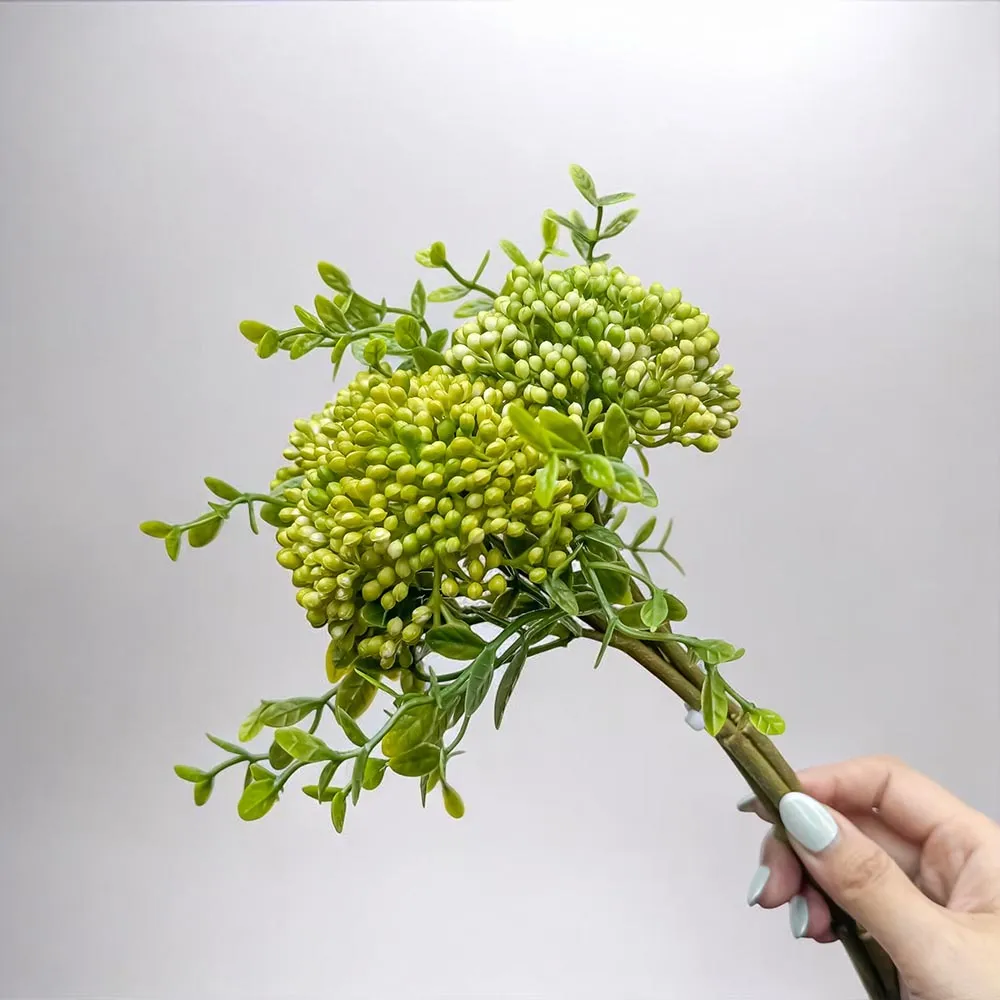【Floral M】居家裝飾自然翠綠小米果仿真花花材3入組(人造花/仿真花/假花/花藝DIY/裝飾花材)