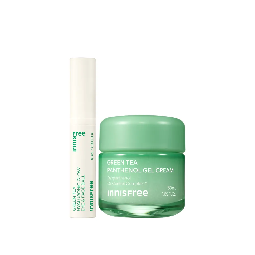 【innisfree】綠茶B5全面清涼舒緩組(滾珠眼部精華10ml、B5水凝霜50ml)