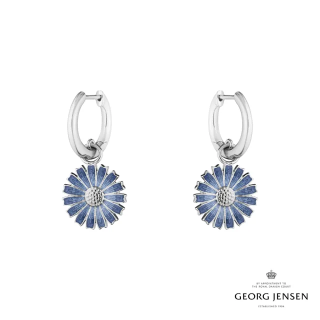 【Georg Jensen 喬治傑生】DAISY 耳環(純銀電鍍銠 藍瓷琺瑯)
