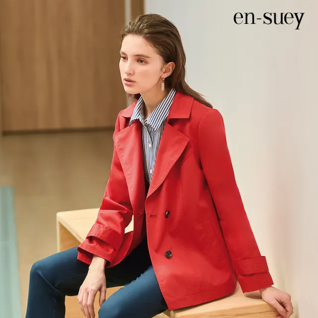 【en-suey 銀穗】率性翻領短版風衣外套-女