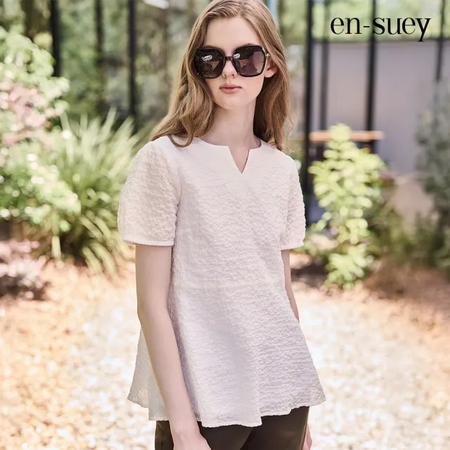 【en-suey 銀穗】簡約微拋袖V領上衣-女