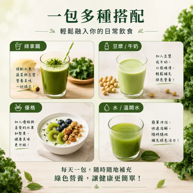 日森協同 頂級凍乾羽衣甘藍粉1gx15入+凍萃茶素1gx15入 每日綠意雙享組雙11