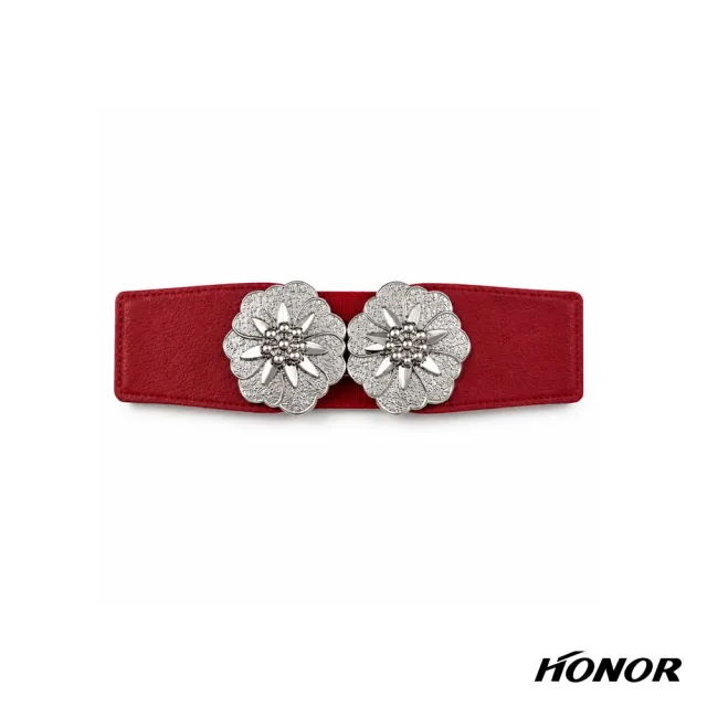 【HONOR 山形屋】立體雙花造型彈性腰封-黑/紅/棕