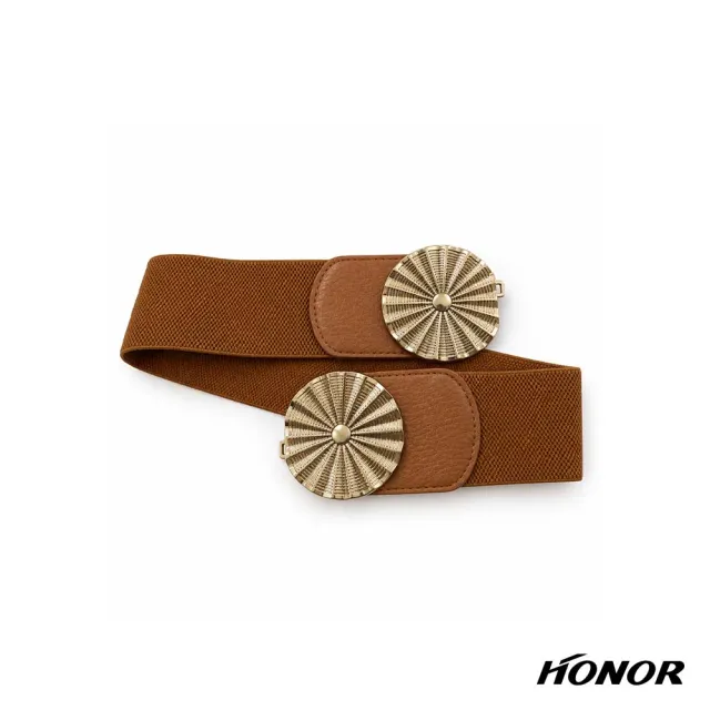 【HONOR 山形屋】金屬波浪雙圓造型釦腰封-黑/棕