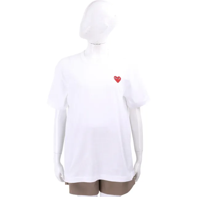 【川久保玲】COMME des GARCONS PLAY 紅愛心刺繡補丁白色短袖純棉T恤 精品TEE
