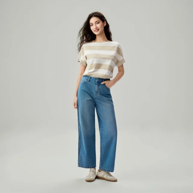 【GIORDANO 佐丹奴】女裝純棉挺拔顯瘦直筒牛仔褲(83 淺藍)