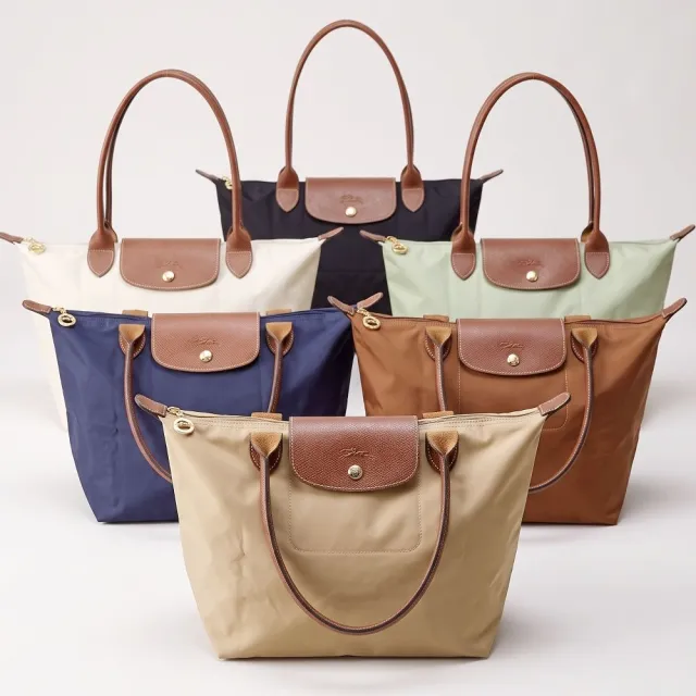 【LONGCHAMP】LONGCHAMP Le Pliage 中型 經典原創 長提把尼龍肩背摺疊水餃包(多色 托特包 通勤包 法國精品)
