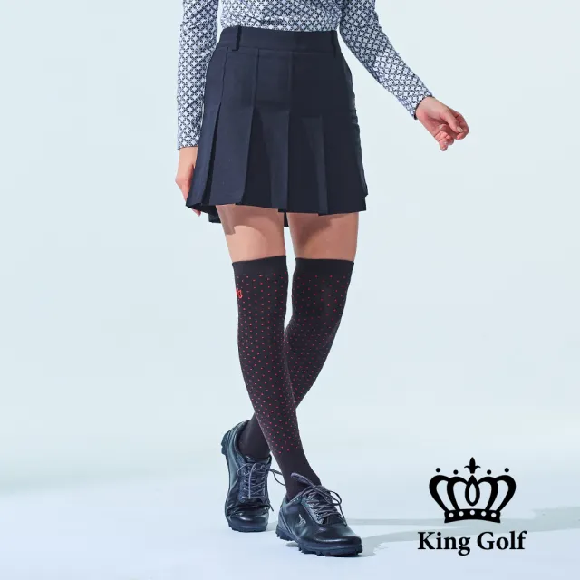 【KING GOLF】網路獨家單特-女款素色百摺不規則剪接高爾夫球運動短裙-黑色