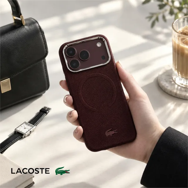 【LACOSTE】經典凸紋Logo MAGSAFE 手機殼 iPhone 18 Pro/Pro Max 黑/酒紅