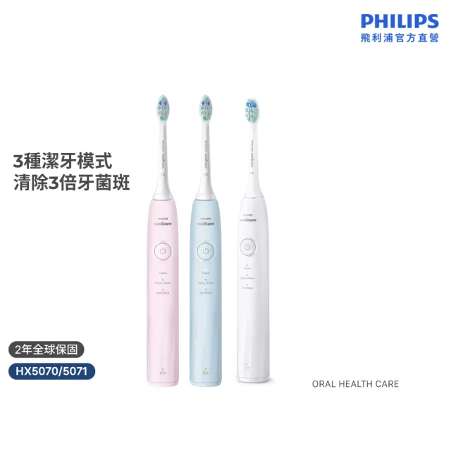 【Philips 飛利浦】HX5070/5071 Sonicare舒適清潔音波電動牙刷(2026新品/壓力感應/3種模式/官方直營)
