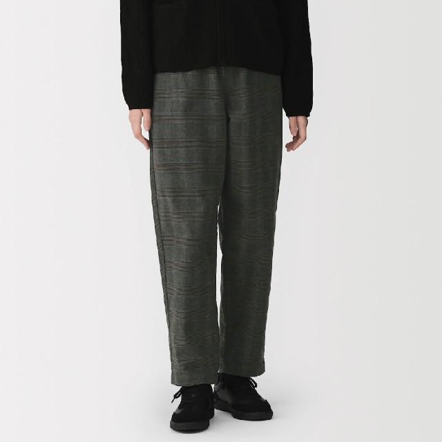 【MUJI 無印良品】女彈性法蘭絨舒適錐形褲(黑色/粉米/深棕/深灰紋樣)