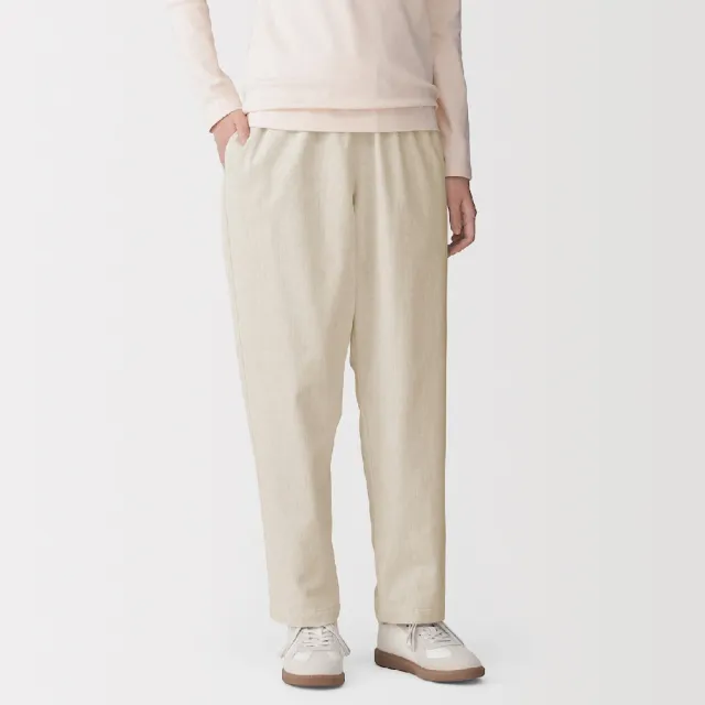 【MUJI 無印良品】女彈性法蘭絨舒適錐形褲(黑色/粉米/深棕/深灰紋樣)