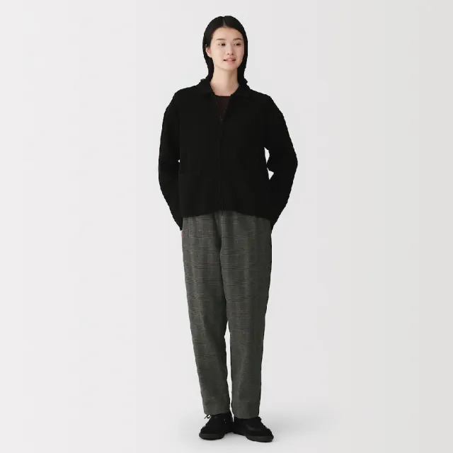 【MUJI 無印良品】女彈性法蘭絨舒適錐形褲(黑色/粉米/深棕/深灰紋樣)
