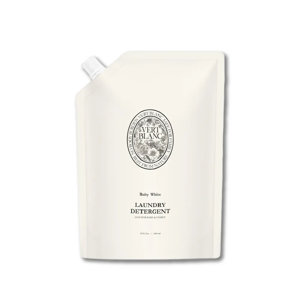 【VERTBLANC】寶寶天然衣物清潔液補充裝｜白色純淨1000ml(通過國際過敏協會認證韓國原裝進口洗衣精)