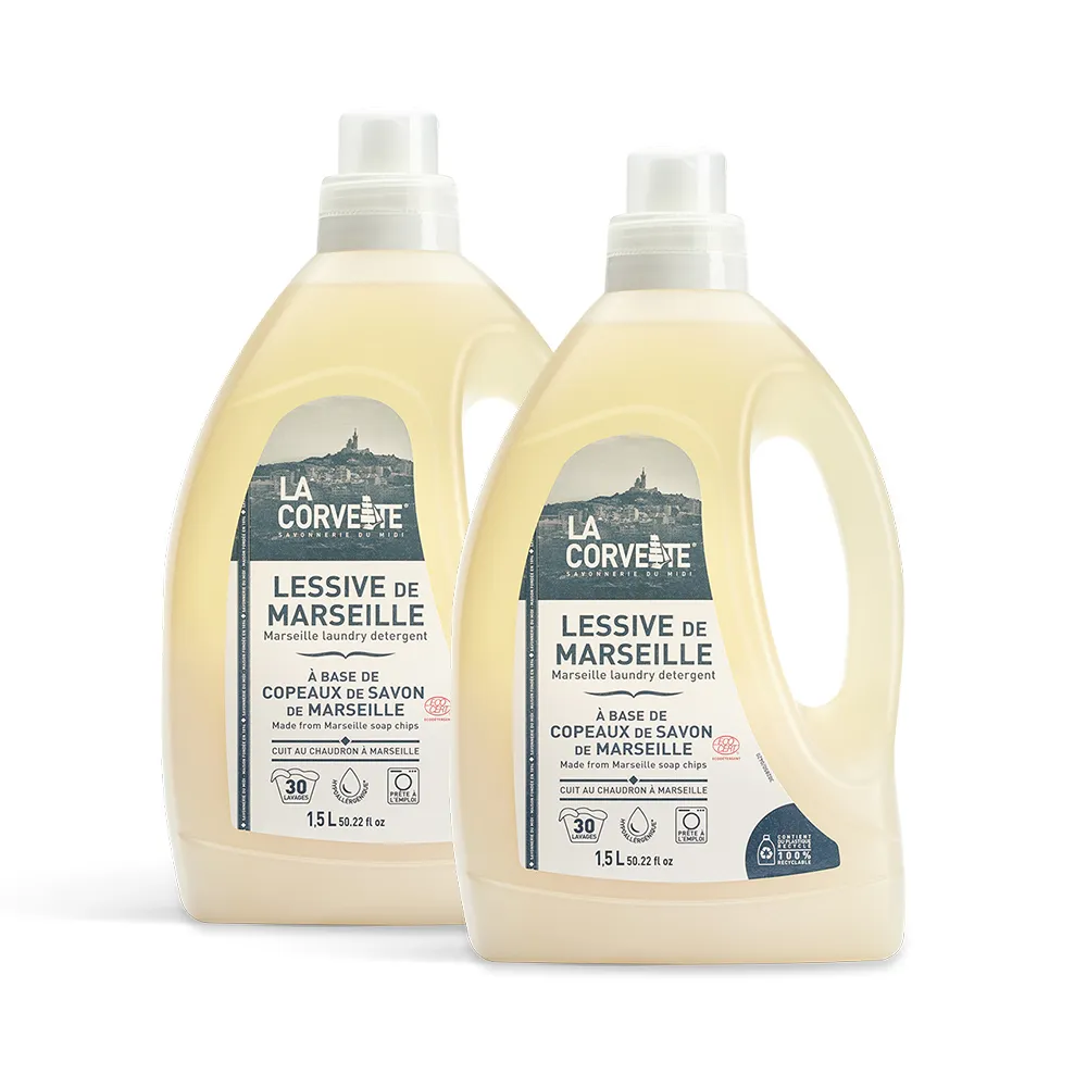 【La Corvette 法釩】經典馬賽環保濃縮洗衣精1500ml 2入組(無香料)