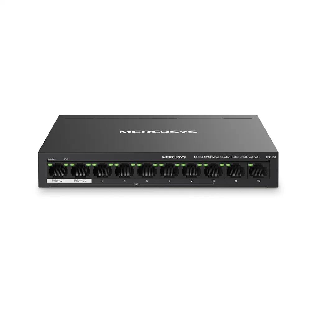 【Mercusys 水星】10埠 port10/100Mbps 桌上型 8埠PoE+ 乙太網路交換器 金屬殼 隨插即用switch hub(MS110P)