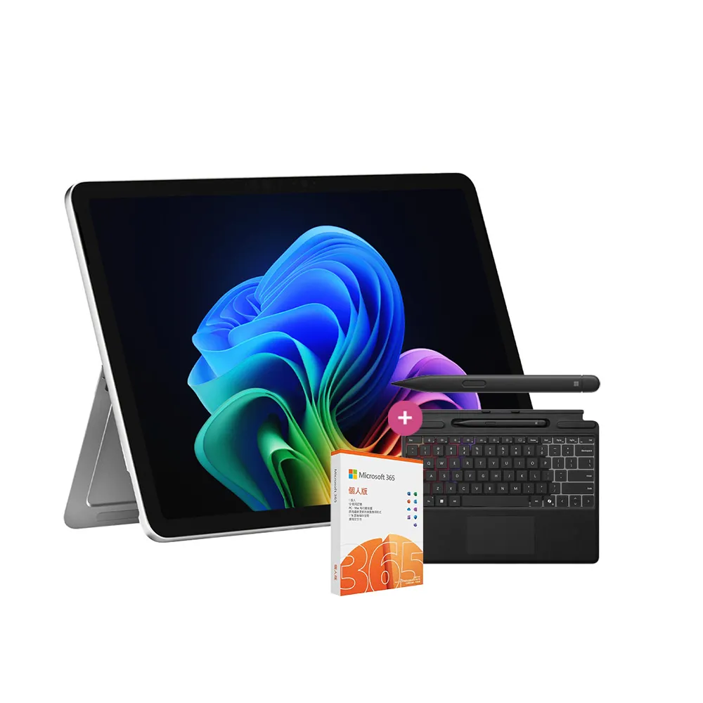 【Microsoft 微軟】鍵盤蓋+筆+365個人組★Surface Pro 12吋 輕薄觸控 AI筆電-白金(X Plus/16G/512G/W11)