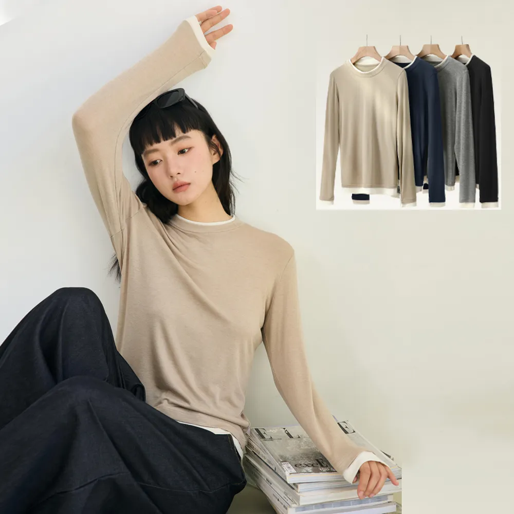 【BODYAIR】輕暖假兩件細緻羊毛天絲上衣(打底.長袖.內搭.T恤.保暖.CASUAL)
