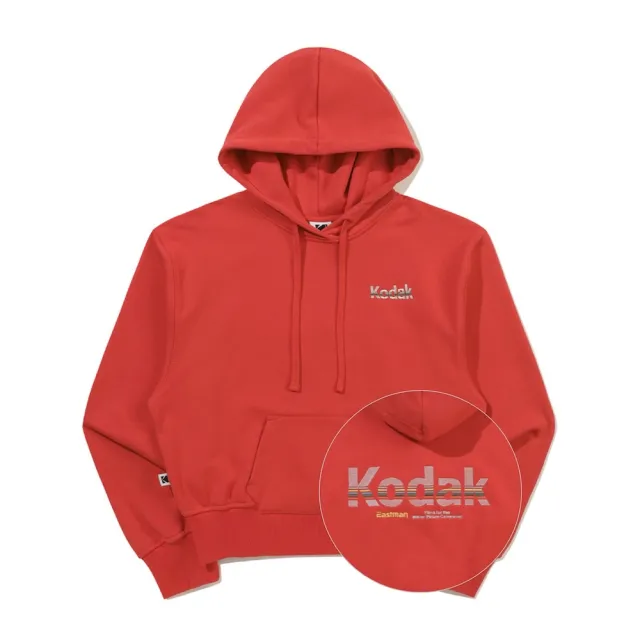【KODAK Apparel】官方旗艦館 柯達 女款 長袖帽T 短版 背部彩虹刺繡Logo RED 紅色 / KB611022RED