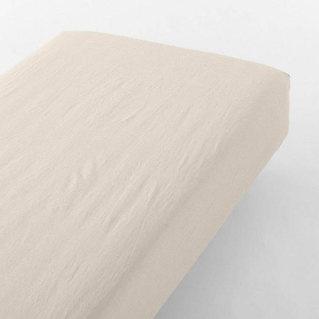 【MUJI 無印良品】柔舒水洗棉床包/SD (柔白/灰色/淺米) 成品尺寸:W120×L198×D30cm 附鬆緊帶